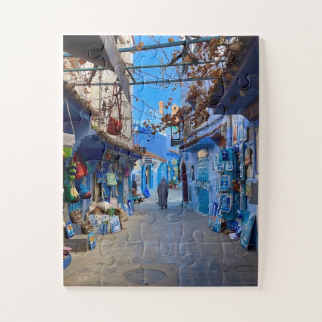 Puzzle Blue Bazaar Alley | Chefchaouen, Maroc (Vertical)