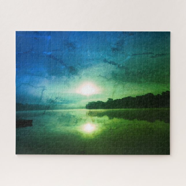 Puzzle Blue Green Morning Sunrise abstrait à CT River (Horizontal)