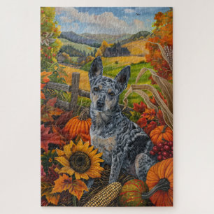Puzzle Blue Heeler Chien Moisson d'automne Thankgiving
