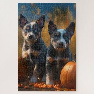 Puzzle Blue Heeler Chiot Automne Citrouille de plaisir