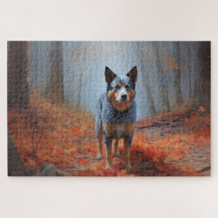 Puzzle Blue Heeler dans les feuilles d'automne automne au