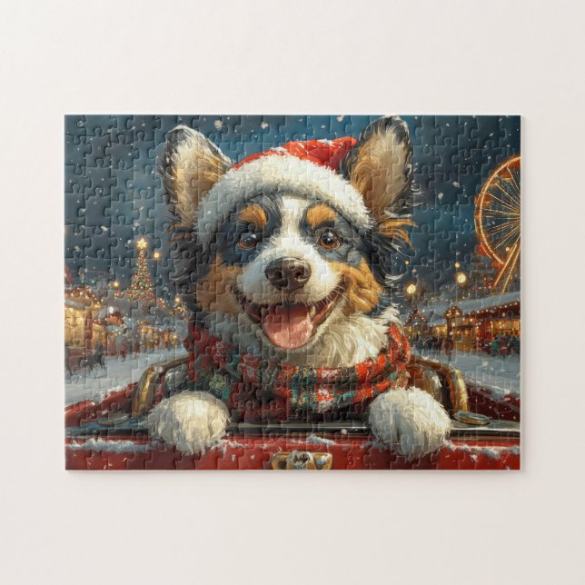 Puzzle Blue Heeler Dog Roller Dessous de verre Noël (Horizontal)
