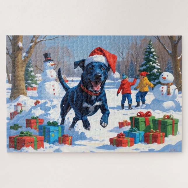 Puzzle Blue Heeler Noël Festive Scène de neige (Horizontal)