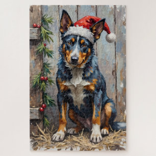 Puzzle Blue Heeler Vigilant Gardant le Chapeau de Foin de