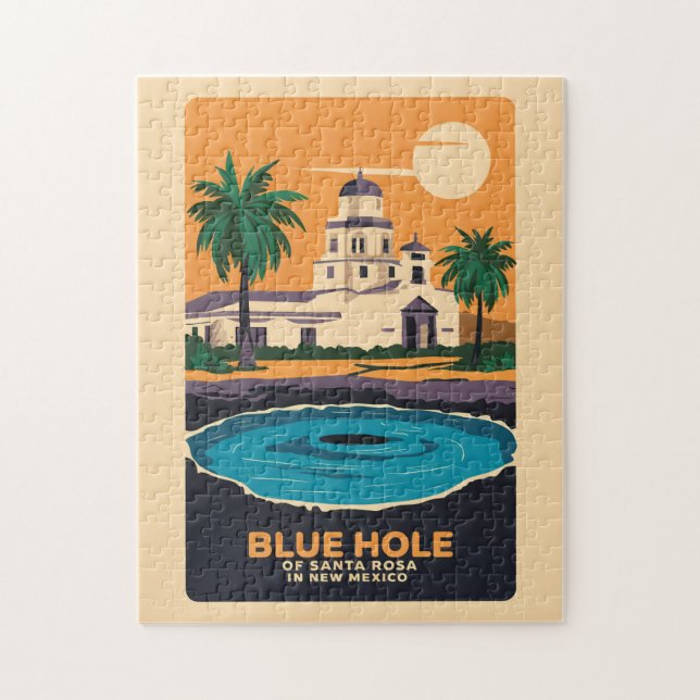 Puzzle Blue Hole New Mexico Travel Art Vintage (Vertical)