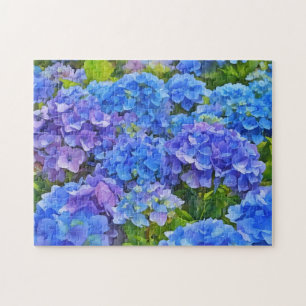 Puzzle Blue Hydrangea Fleurs Floral Aquarelle Style Art