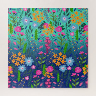 Puzzle Blue Mint Gradient Jardin Fleurs Joli Design
