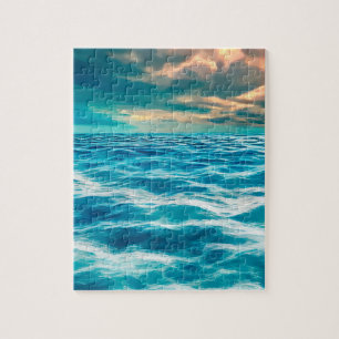 Puzzle Blue Ocean Seascape Ciel nuageux peinture numériqu