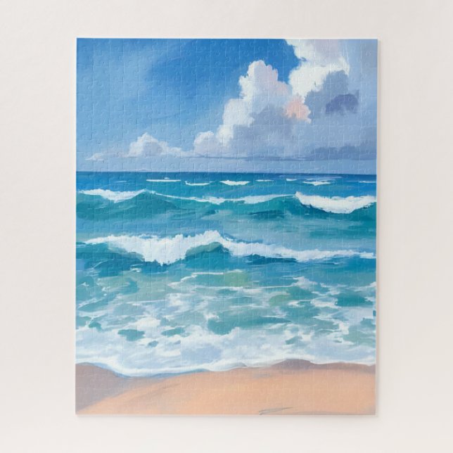 Puzzle Blue Ocean Waves | Beach Sea Watercolor  (Vertical)