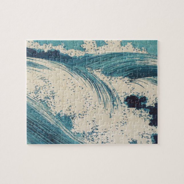 Puzzle Blue Ocean Waves Japanese Woodcut  (Horizontal)