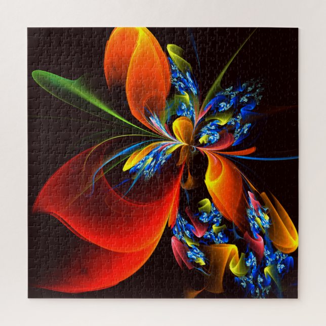 Puzzle Blue Orange Floral Moderne Art Abstrait Motif #03 (Vertical)