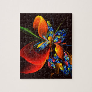 Puzzle Blue Orange Floral Moderne Art Abstrait Motif #03