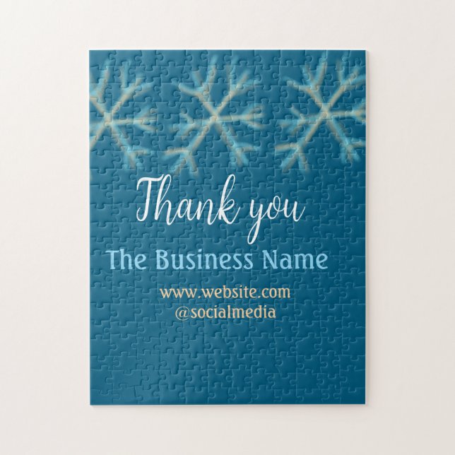 Puzzle Blue orange snowflakes ajouter nom commercial noël (Vertical)
