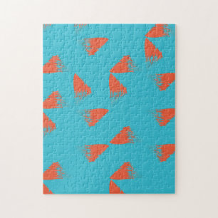 Puzzle Blue, orange, vibrant, trendy geometric pattern