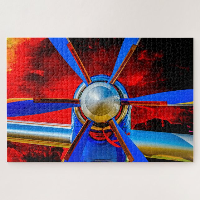 Puzzle Blue Propeller, Red Sky (Horizontal)