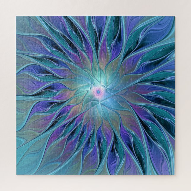 Puzzle Blue Purple Flower Dream Abstrait Fractal Art (Vertical)