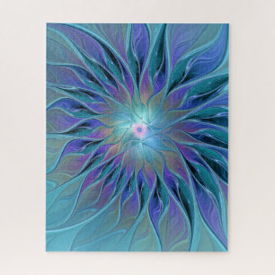 Puzzle Blue Purple Flower Dream Abstrait Fractal Art