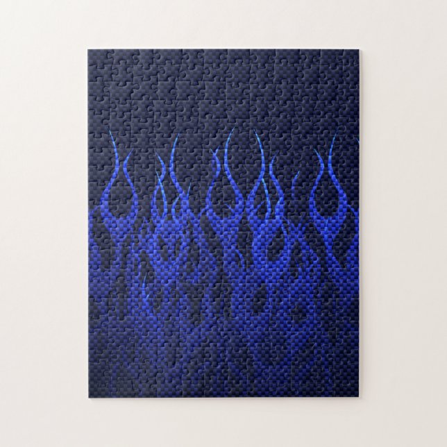 Puzzle Blue Racing Flames on Carbon Fiber (Vertical)