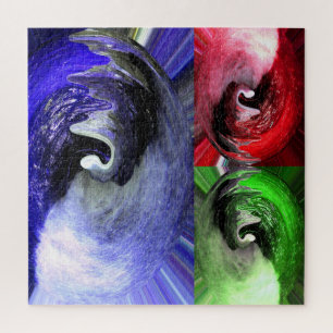Puzzle Blue, red and green planets art