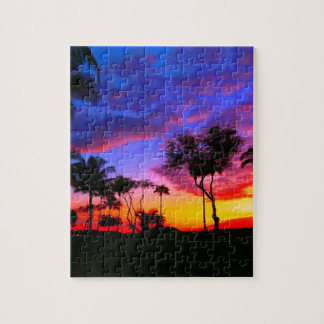 Puzzle Blue Red Sunset Exotic Hawaiian Beach Palm Trees