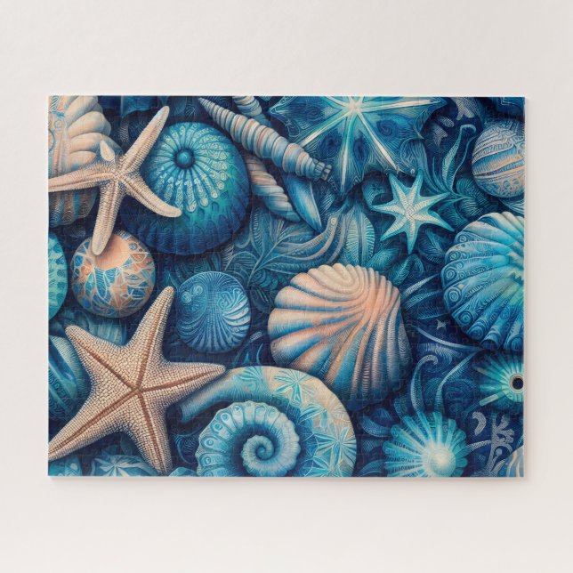Puzzle Blue Shells Beach Batik Starfish Sand Dollar (Horizontal)