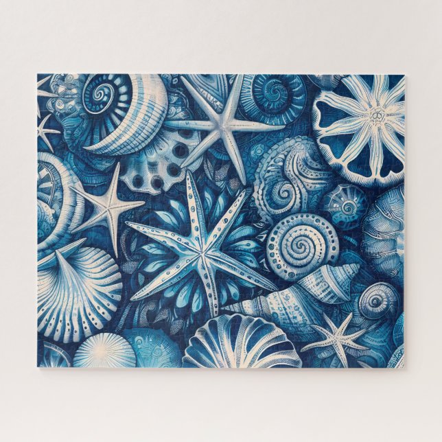 Puzzle Blue Shells Beach Batik Starfish Sand Dollar (Horizontal)