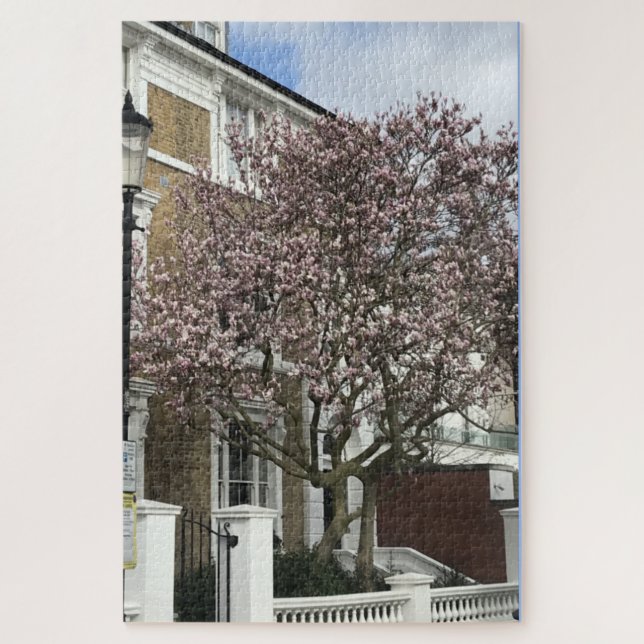 Puzzle Blue Sky and Cherry Blossoms, Chelsea, London UK (Vertical)