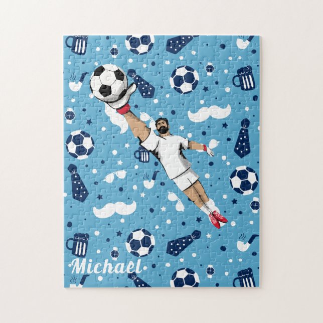 Puzzle Blue Soccer Player Ball Motif Enfants Nom Sports (Vertical)