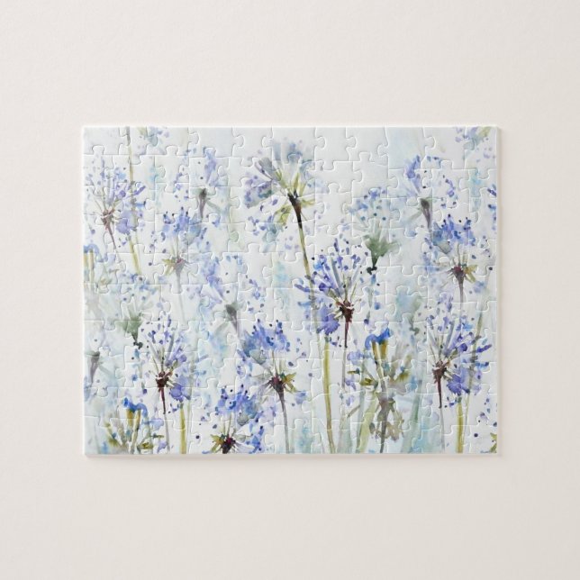Puzzle Blue summer flowers watercolor sketch (Horizontal)