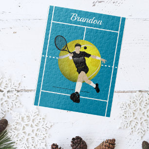 Puzzle Blue Tennis Court Ball & Player Illustration Nom