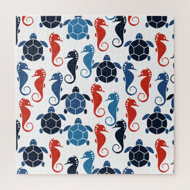 Puzzle Blue Tropical Ocean Sea Turtle Seahorses (Vertical)