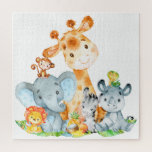 Puzzle Blue Watercolor Cute<br><div class="desc">Cute blue watercolor safari animals with jungle leaves and fruits for kids or as a gift for animals lovers. Makes a great venin ! Personalize with your own special text or color Matching items available in our store.</div>