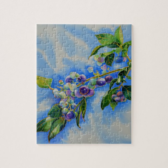 Puzzle Blueberry watercolor painting (Vertical)
