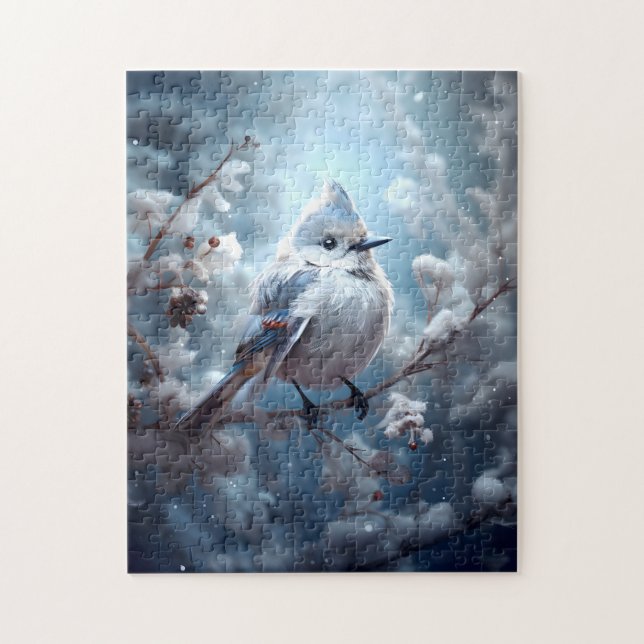 Puzzle Bluebird assis sur une branche de neige (Vertical)