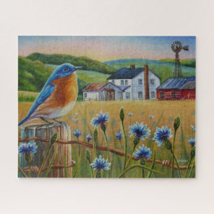 Puzzle Bluebird Cornflowers Summer Farm Waterart