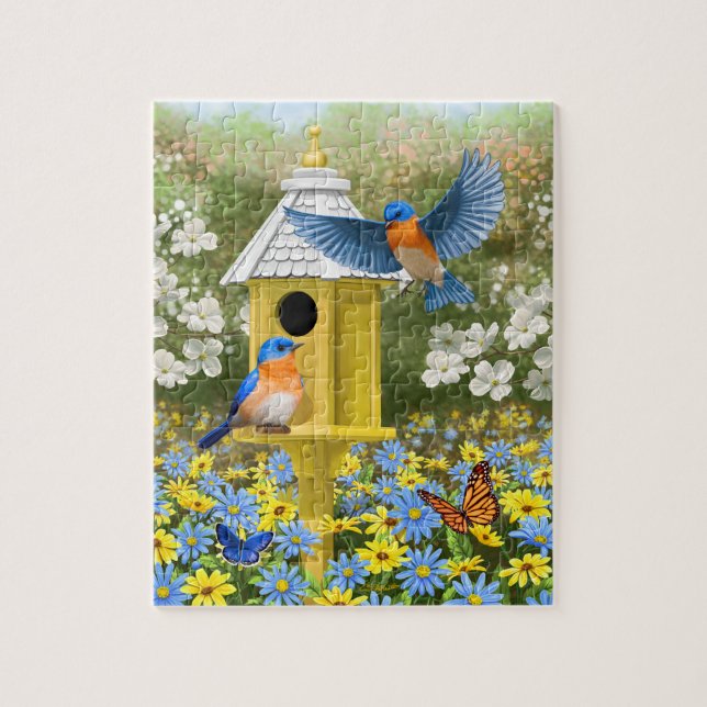 Puzzle Bluebirds et Round Birhouse (Vertical)