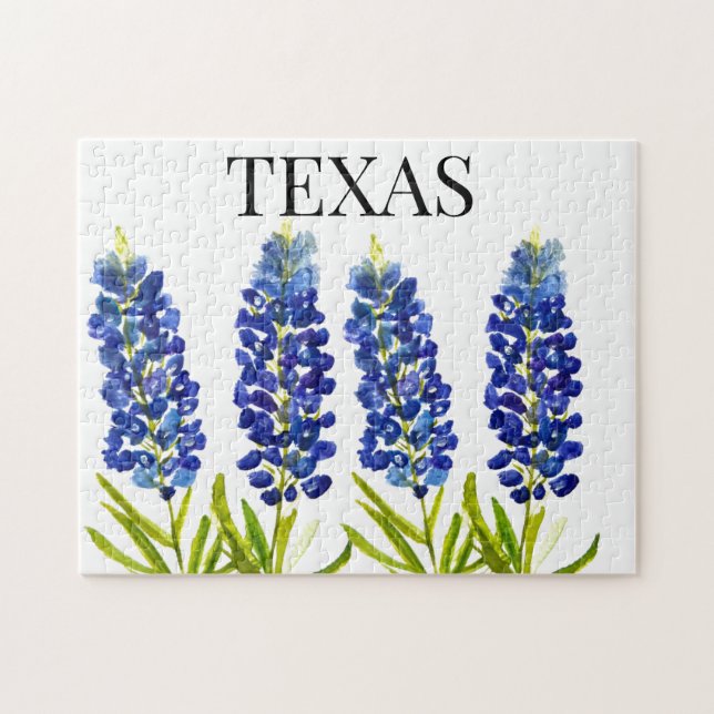 Puzzle Bluebonnets Texas State Flowers Lupine Watercolor (Horizontal)