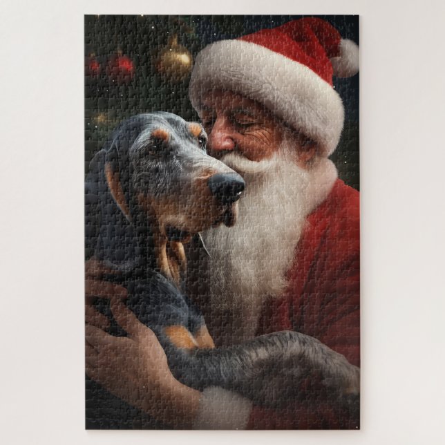 Puzzle Bluetick Coonhound avec le Père Noël Noël (Vertical)
