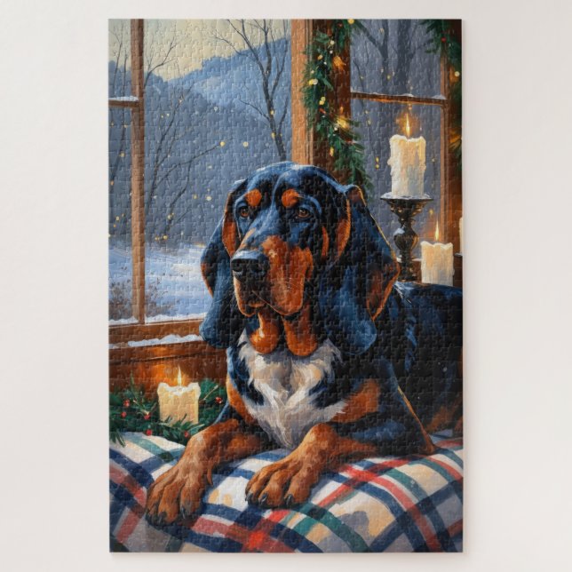 Puzzle Bluetick Coonhound avec lumières de Noël pour les  (Vertical)