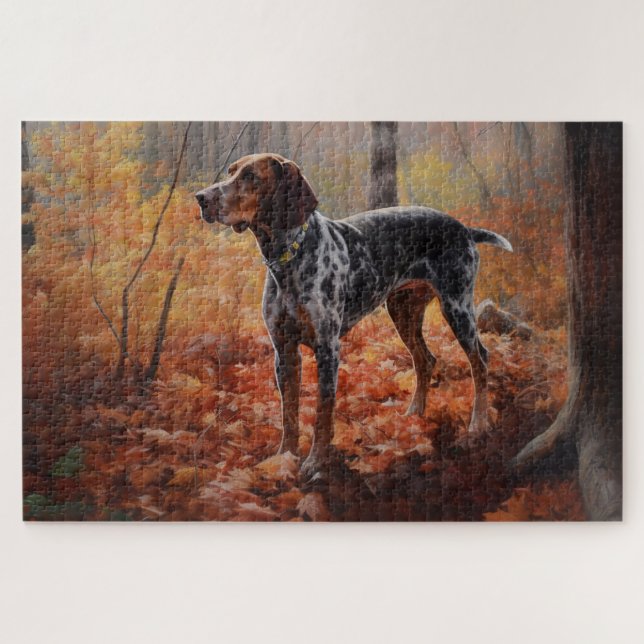 Puzzle Bluetick Coonhound dans les feuilles d'automne qui (Horizontal)