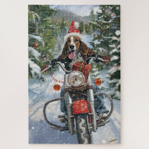 Puzzle Bluetick Coonhound Dog équitation Motorcycle Noël