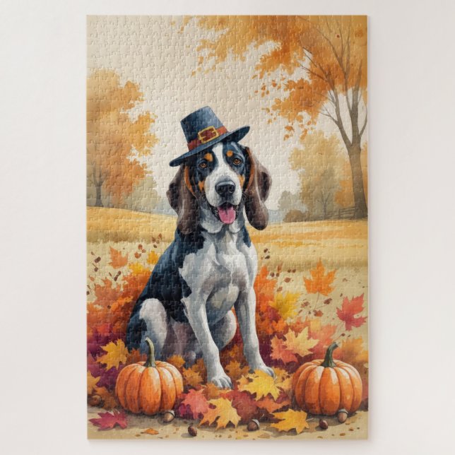 Puzzle Bluetick Coonhound Feuilles d'automne Art de Thank (Vertical)