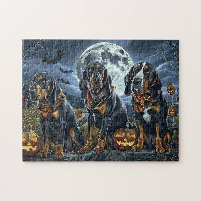 Puzzle Bluetick Coonhound Halloween Éffrayant (Horizontal)