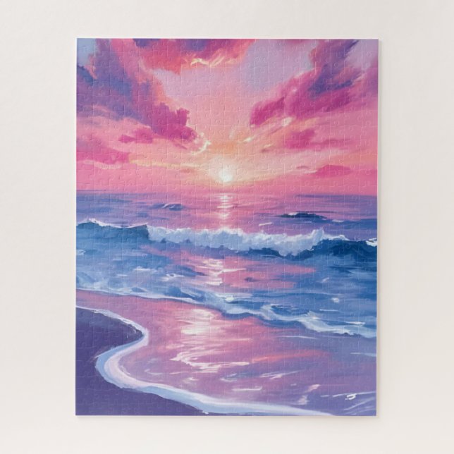 Puzzle Blush Ocean Sunset Waves Watercolor (Vertical)