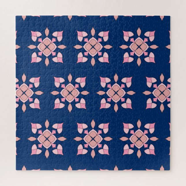 Puzzle Blush Pink and Navy Geometric Floral Tiles (Vertical)