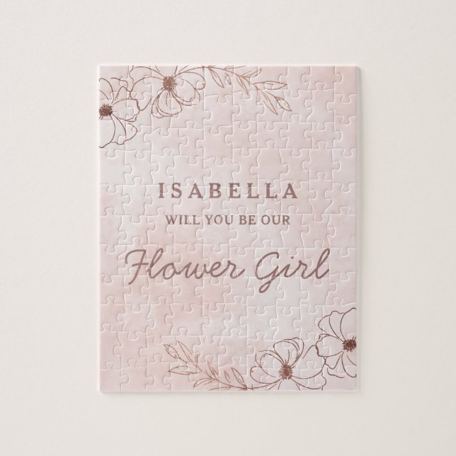 Puzzle Blush Rose & Rose Gold Foil Flower Proposition (Vertical)