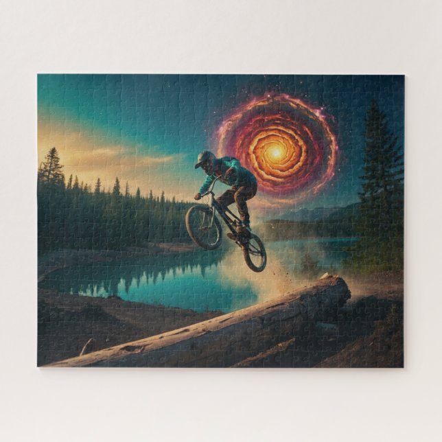Puzzle BMX Rider par un lac forestier (Horizontal)
