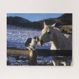 Puzzle Bob Langrish   Cheval et chat dans la neige