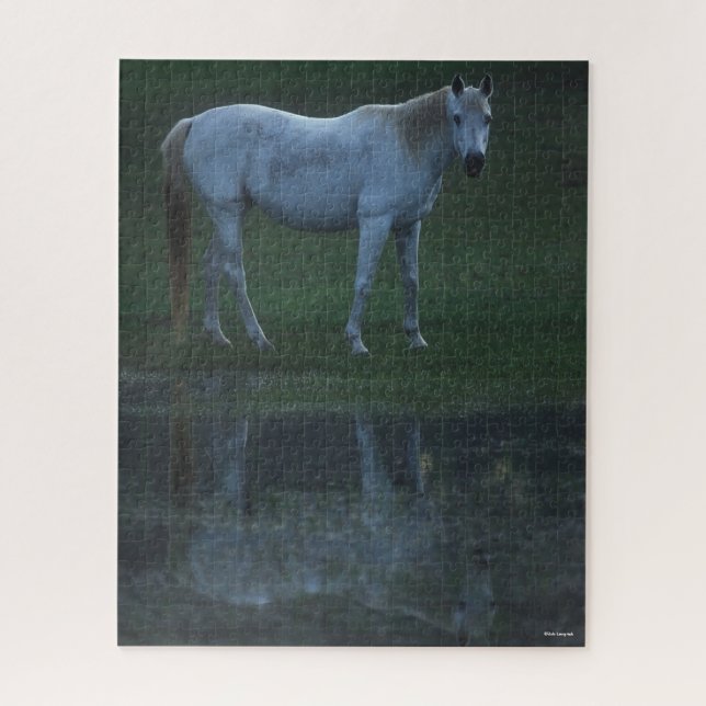 Puzzle Bob Langrish Grey Arab Standing By Pond Reflet (Vertical)