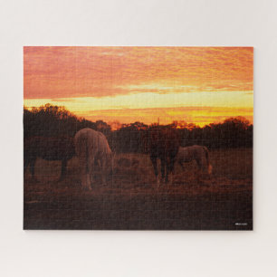 Puzzle Bob Langrish Quatre chevaux pâturant au coucher